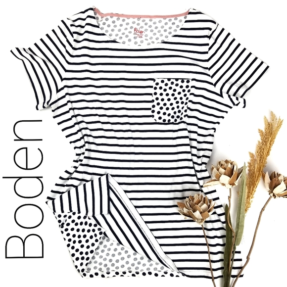 Anthropologie Tops - Boden Anthro Navy Stripe Dots Boat Neck Top L
